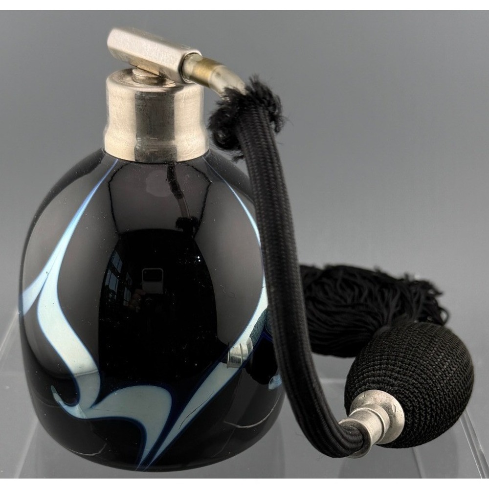 Vintage Correia Art Glass Perfume Atomizer Black Cobalt Blue Signed Numbered 4"